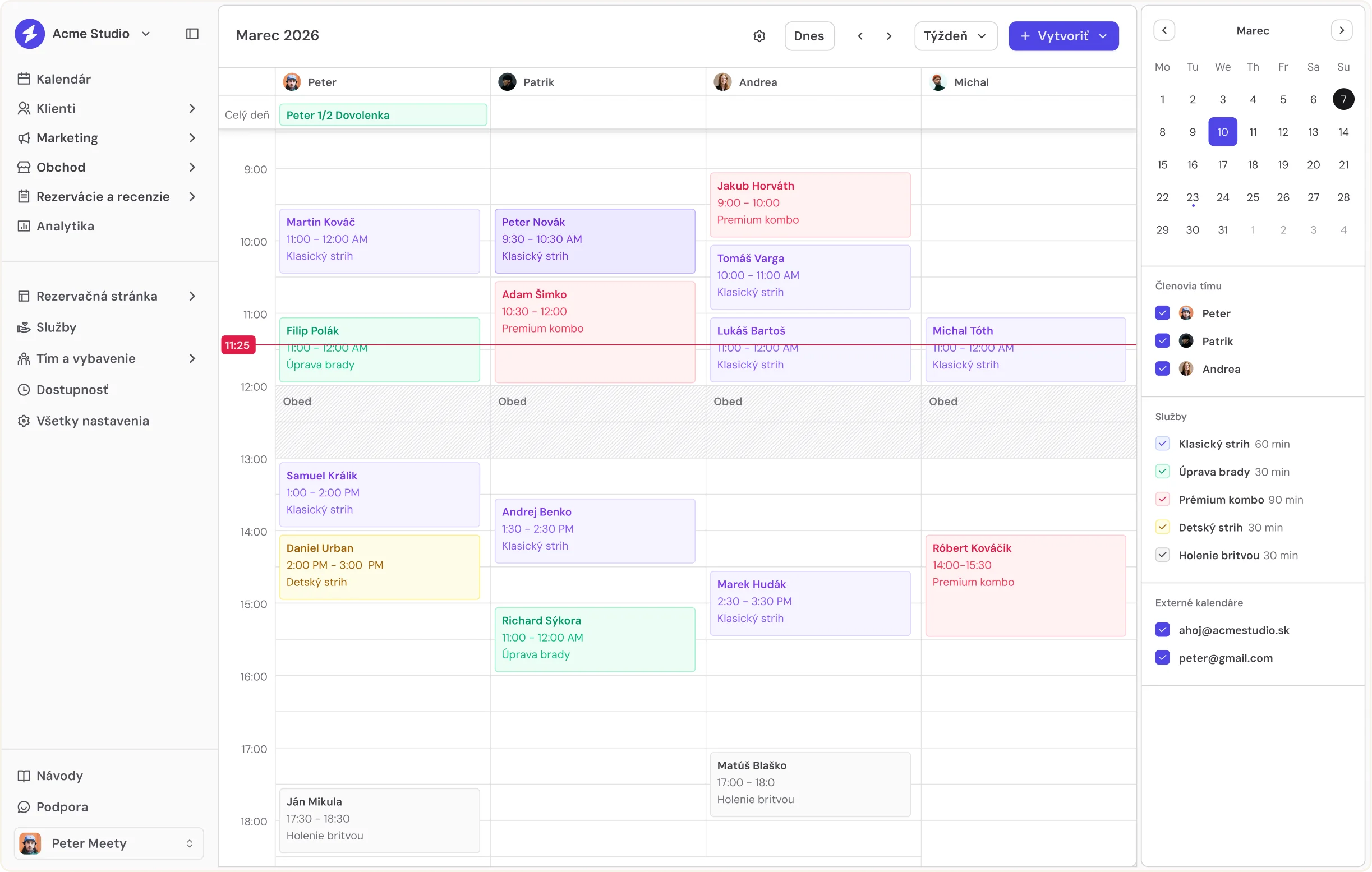 Meety booking system dashboard