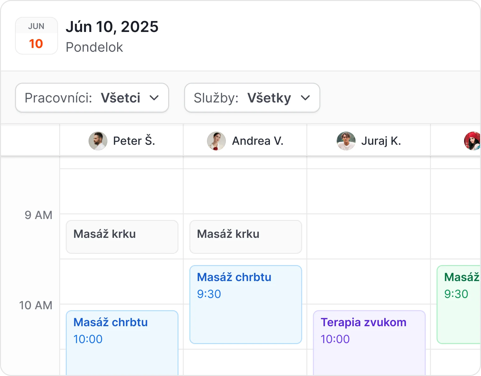 Manage multiple masseurs in one calendar